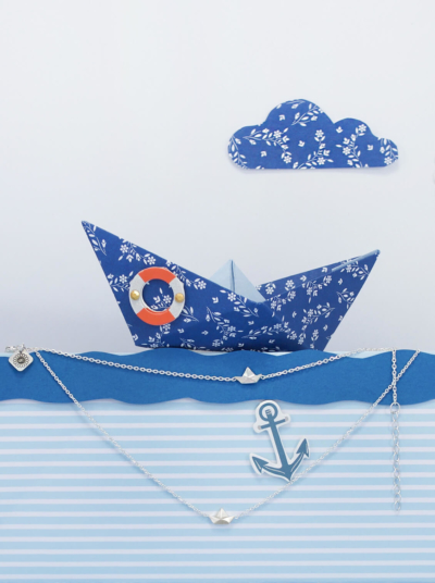Halskette mit Boot, Origami Silberkette