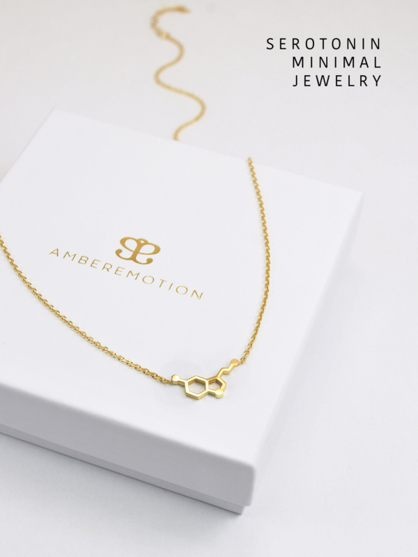 Minimale Halskette mit Serotonin Glückshormon aus Silber. Schön weiblich elegant zart minimal